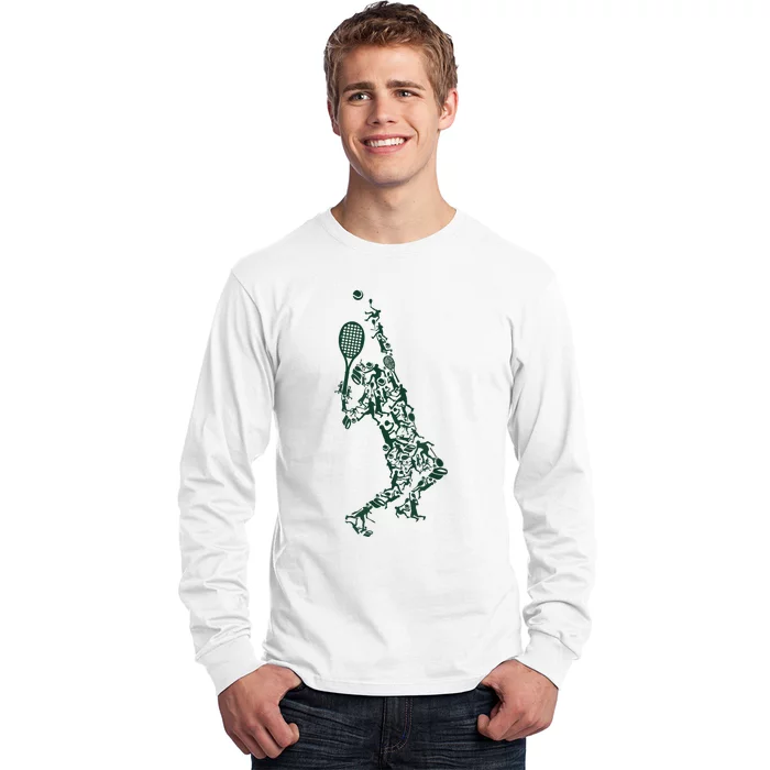 Tennis Player Positions Balls Racket In Drawing Long Sleeve Shirt