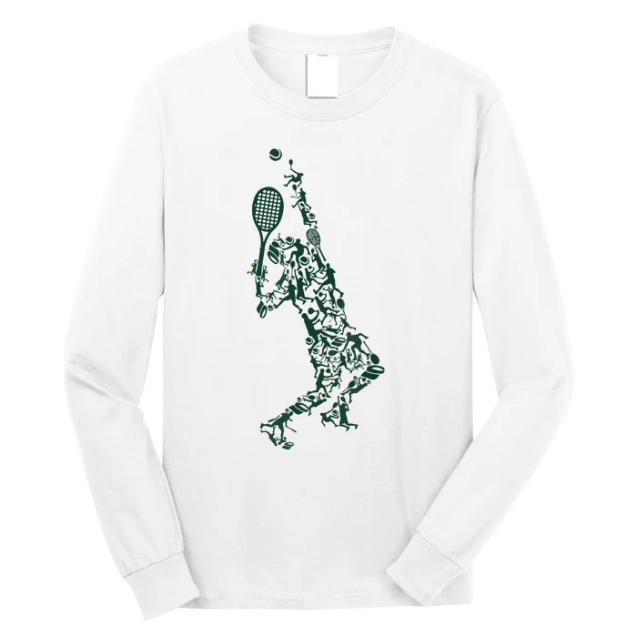 Tennis Player Positions Balls Racket In Drawing Long Sleeve Shirt