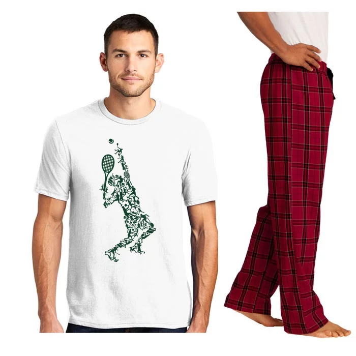 Tennis Player Positions Balls Racket In Drawing Pajama Set