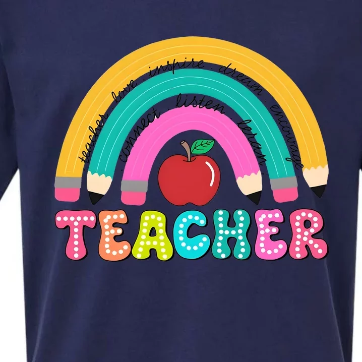 Teacher Pencil Rainbow Teacher Life Sueded Cloud Jersey T-Shirt