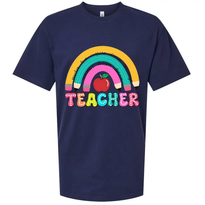 Teacher Pencil Rainbow Teacher Life Sueded Cloud Jersey T-Shirt