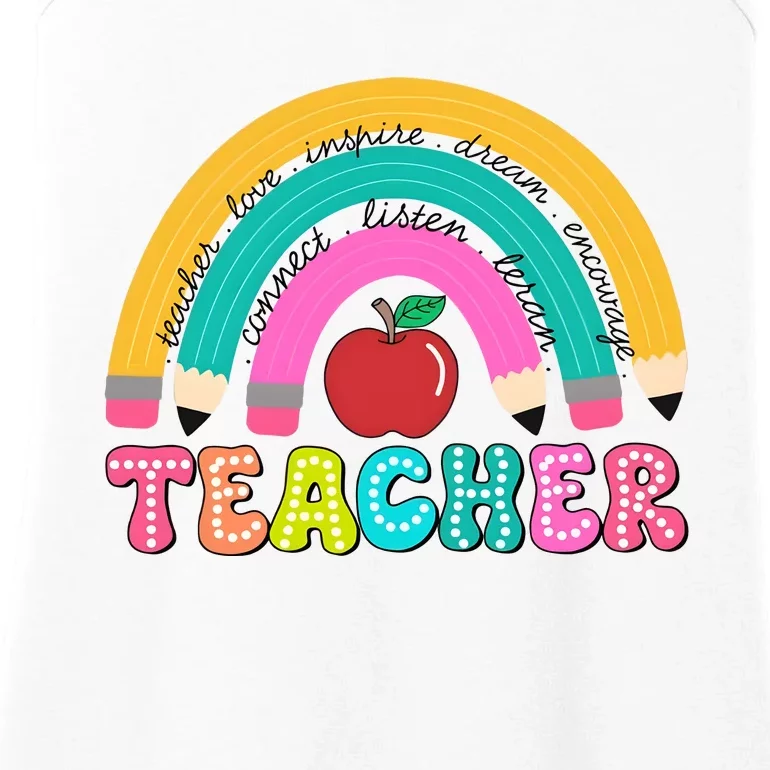 Teacher Pencil Rainbow Teacher Life Ladies Essential Tank