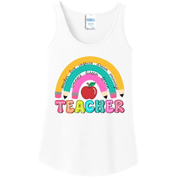 Teacher Pencil Rainbow Teacher Life Ladies Essential Tank