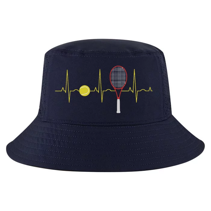 Tennis Player Retro Sport Racket & Tennis Ball Heartbeat Cool Comfort Performance Bucket Hat