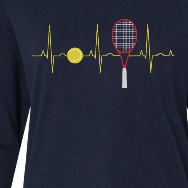 Tennis Player Retro Sport Racket & Tennis Ball Heartbeat Womens Cotton Relaxed Long Sleeve T-Shirt