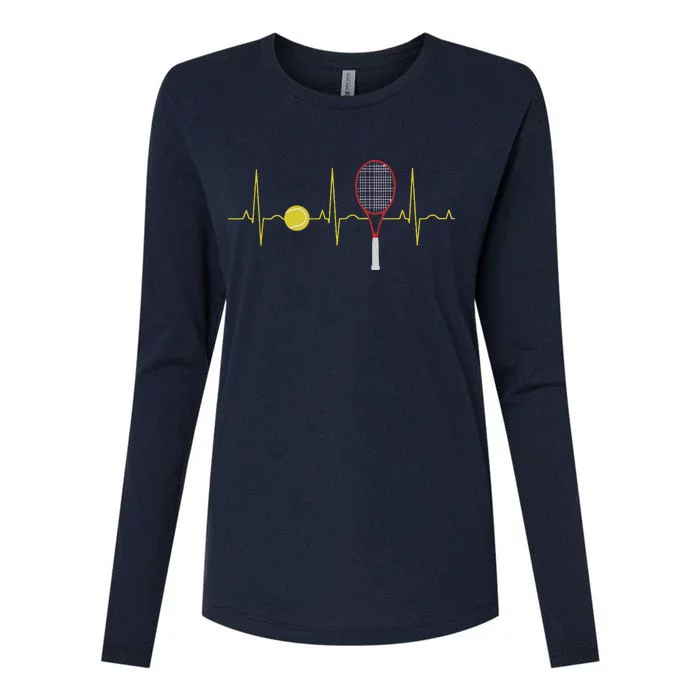 Tennis Player Retro Sport Racket & Tennis Ball Heartbeat Womens Cotton Relaxed Long Sleeve T-Shirt