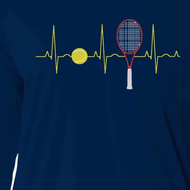 Tennis Player Retro Sport Racket & Tennis Ball Heartbeat Cooling Performance Long Sleeve Crew