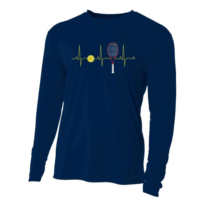 Tennis Player Retro Sport Racket & Tennis Ball Heartbeat Cooling Performance Long Sleeve Crew