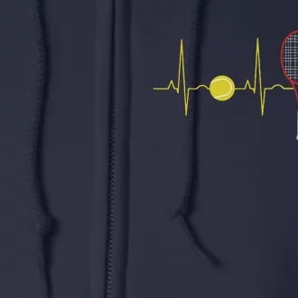 Tennis Player Retro Sport Racket & Tennis Ball Heartbeat Full Zip Hoodie