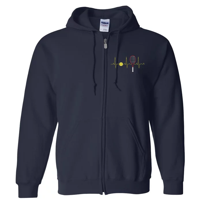 Tennis Player Retro Sport Racket & Tennis Ball Heartbeat Full Zip Hoodie