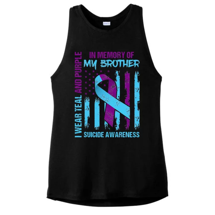 Teal Purple Ribbon Suicide Awareness Flag Brother Back Print Ladies Tri-Blend Wicking Tank