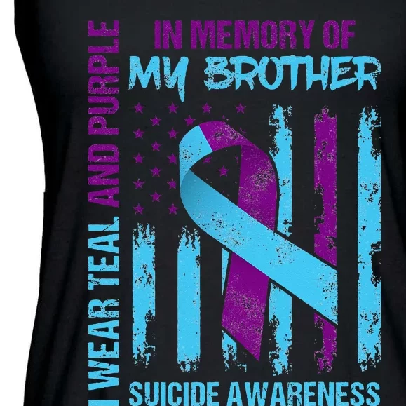 Teal Purple Ribbon Suicide Awareness Flag Brother Back Print Ladies Essential Flowy Tank