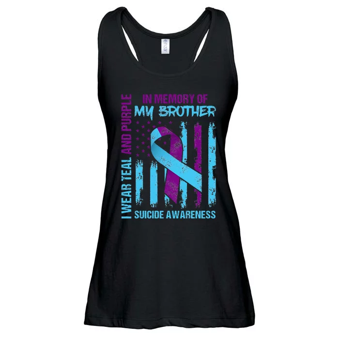 Teal Purple Ribbon Suicide Awareness Flag Brother Back Print Ladies Essential Flowy Tank