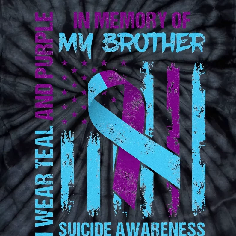 Teal Purple Ribbon Suicide Awareness Flag Brother Back Print Tie-Dye T-Shirt