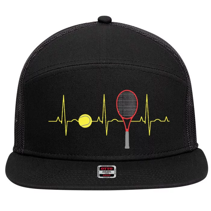 Tennis Player Retro Sport Racket Tennis Ball Heartbeat 7 Panel Mesh Trucker Snapback Hat