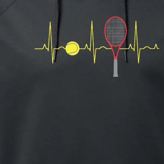 Tennis Player Retro Sport Racket Tennis Ball Heartbeat Performance Fleece Hoodie