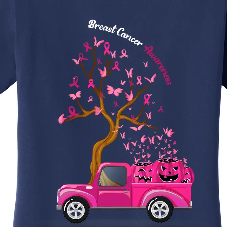 Truck Pumpkins Ribbon Breast Cancer Awareness Women's T-Shirt