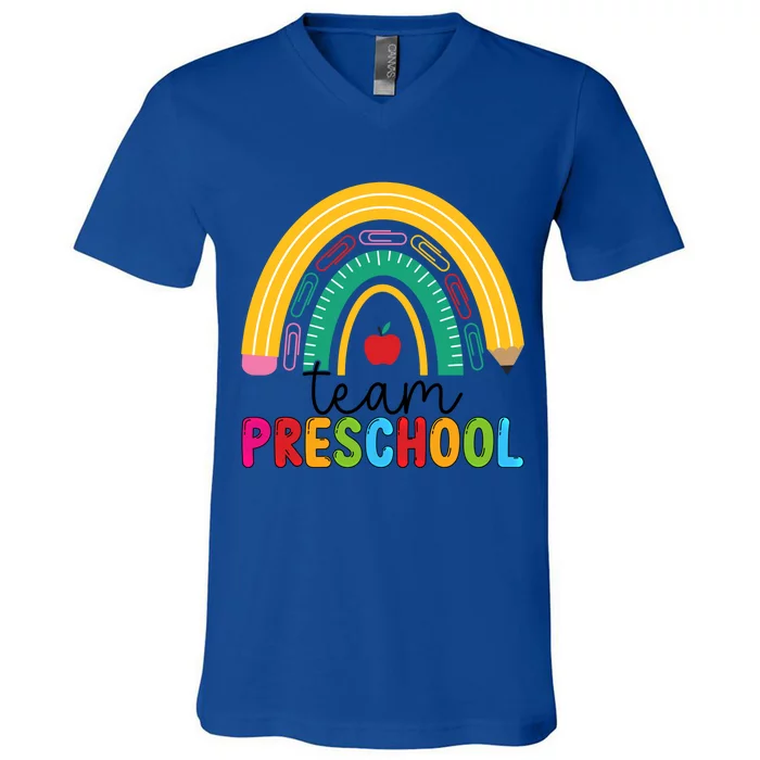 Team Preschool Rainbow First Day Of Preschool Teacher Gift V-Neck T-Shirt