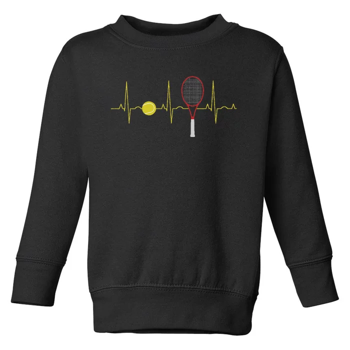 Tennis Player Retro Sport Racket & Tennis Ball Heartbeat Toddler Sweatshirt