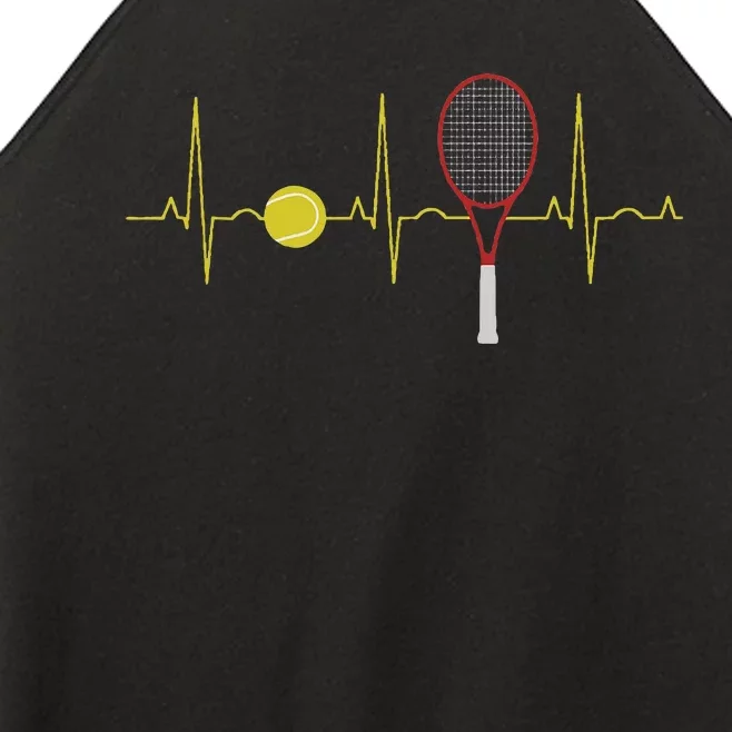 Tennis Player Retro Sport Racket & Tennis Ball Heartbeat Women’s Perfect Tri Rocker Tank