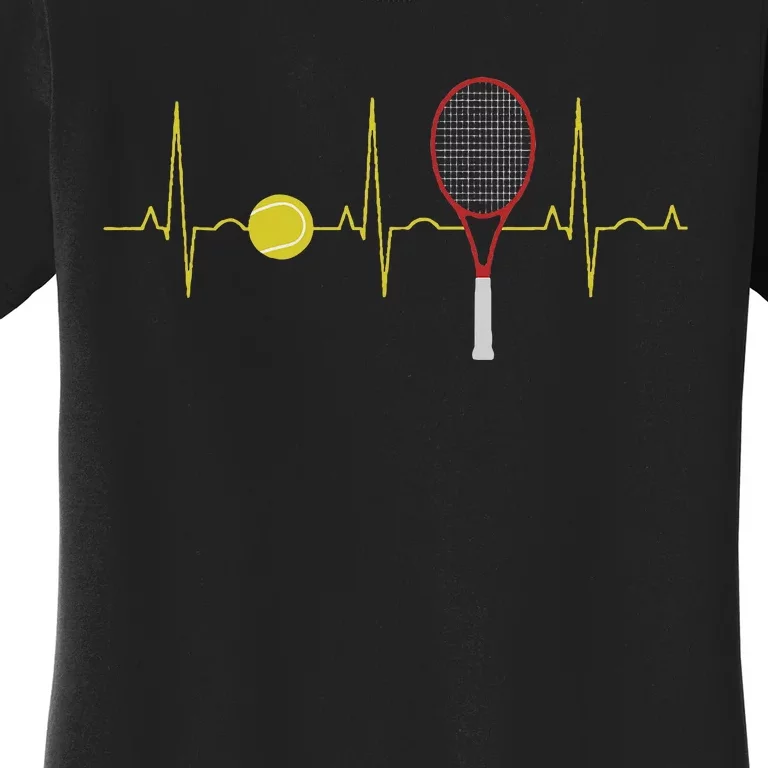 Tennis Player Retro Sport Racket & Tennis Ball Heartbeat Women's T-Shirt