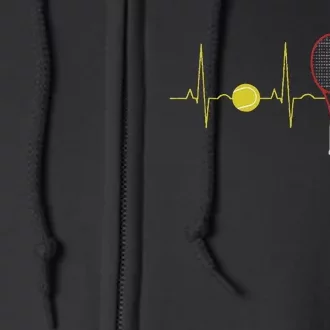 Tennis Player Retro Sport Racket & Tennis Ball Heartbeat Full Zip Hoodie