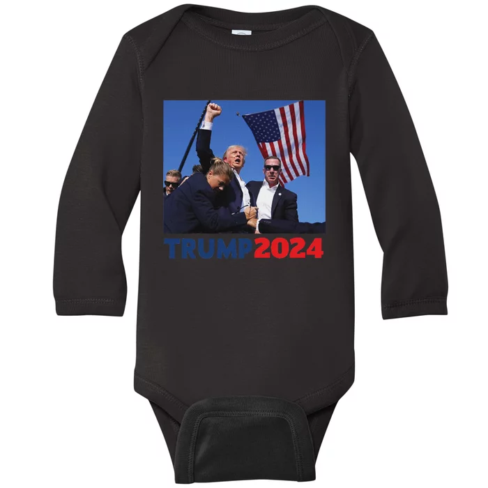 Trump Pa Rally 2024 Bold Election Design Baby Long Sleeve Bodysuit