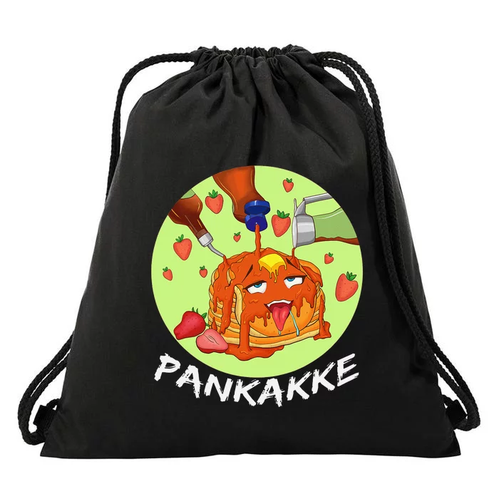 This pancake REALLY loves syrup! Funny anime food pun Drawstring Bag