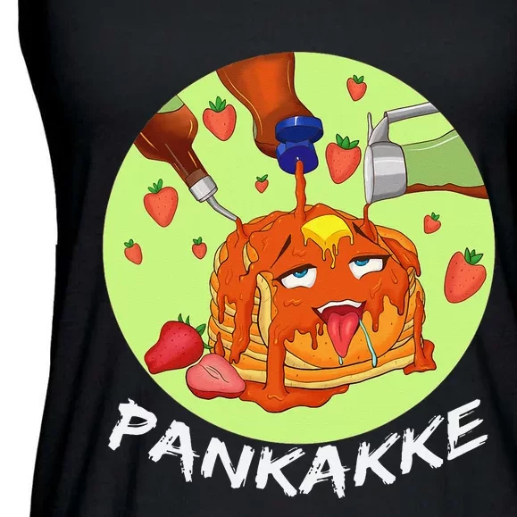 This pancake REALLY loves syrup! Funny anime food pun Ladies Essential Flowy Tank