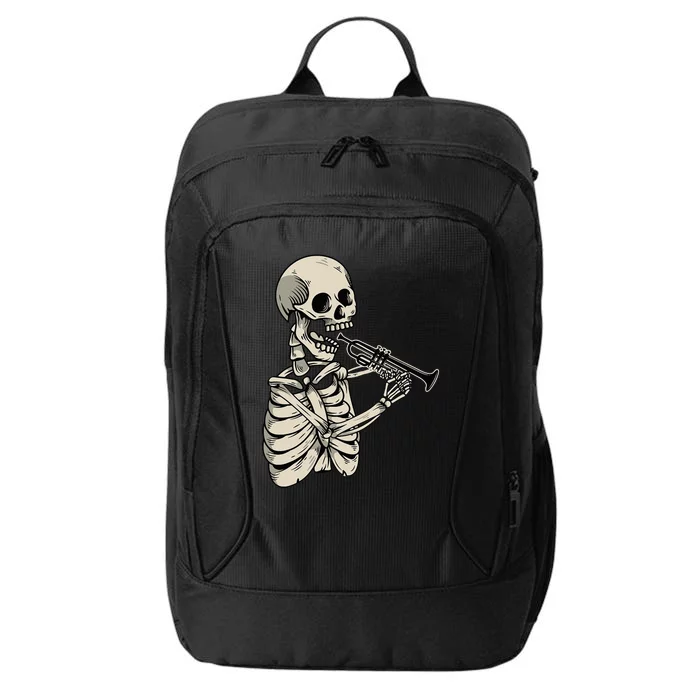 Trumpet Player Retro Skull Skeleton Trumpeter Musician City Backpack