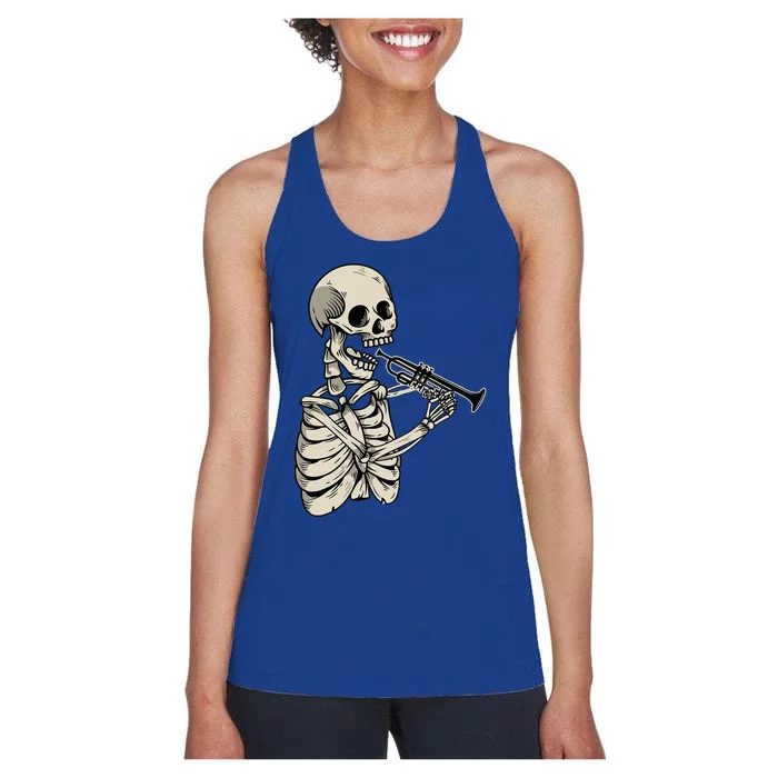 Trumpet Player Retro Skull Skeleton Trumpeter Musician Women's Racerback Tank