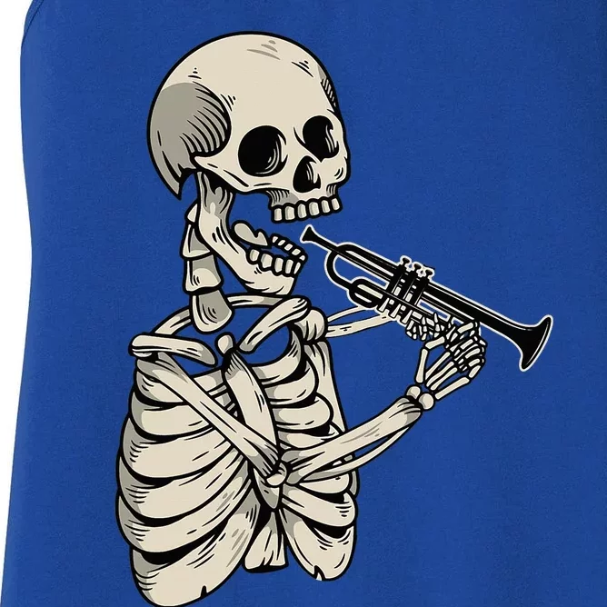 Trumpet Player Retro Skull Skeleton Trumpeter Musician Women's Racerback Tank