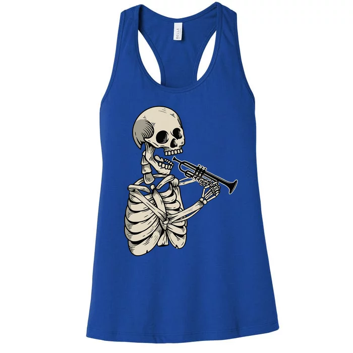 Trumpet Player Retro Skull Skeleton Trumpeter Musician Women's Racerback Tank