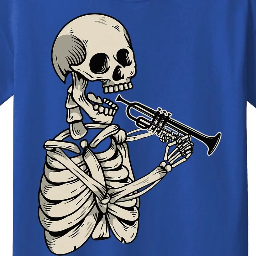 Trumpet Player Retro Skull Skeleton Trumpeter Musician Kids T-Shirt