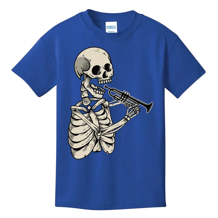 Trumpet Player Retro Skull Skeleton Trumpeter Musician Kids T-Shirt