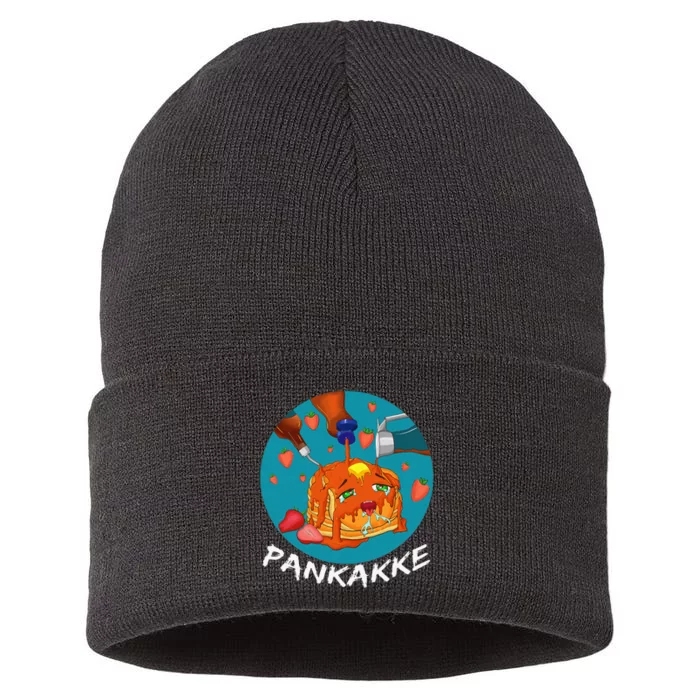 This Pancake REALLY Loves Syrup! Funny Anime Food Pun Sustainable Knit Beanie