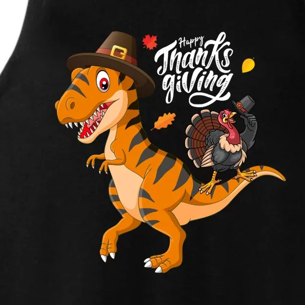 Turkey Pilgrim Riding Trex Dinosaur Thanksgiving Boys Girls Gift Ladies Tri-Blend Wicking Tank