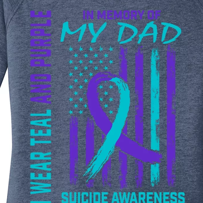 Teal Purple Ribbon In Memory Of Dad Suicide Awareness Flag Cool Gift Women's Perfect Tri Tunic Long Sleeve Shirt