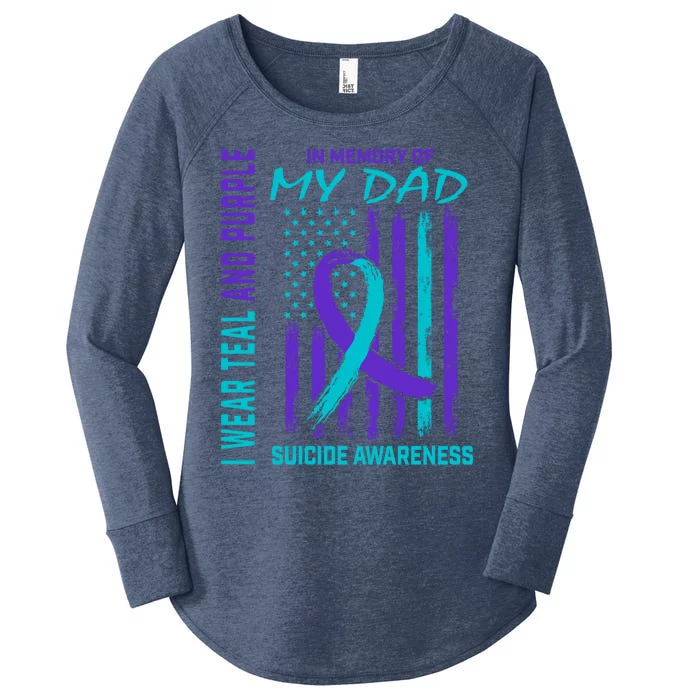 Teal Purple Ribbon In Memory Of Dad Suicide Awareness Flag Cool Gift Women's Perfect Tri Tunic Long Sleeve Shirt