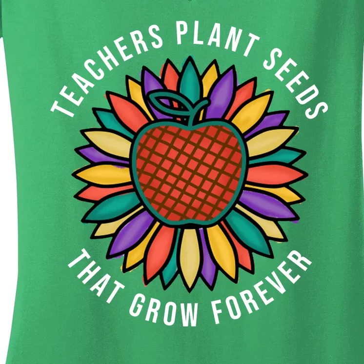 Teachers Plant Seeds That Grow Forever Women's V-Neck T-Shirt