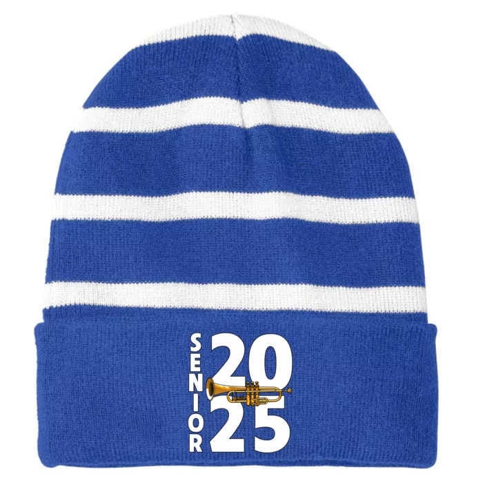 Trumpet Player Senior Class Of 2025 Marching Band Student Gift Striped Beanie with Solid Band