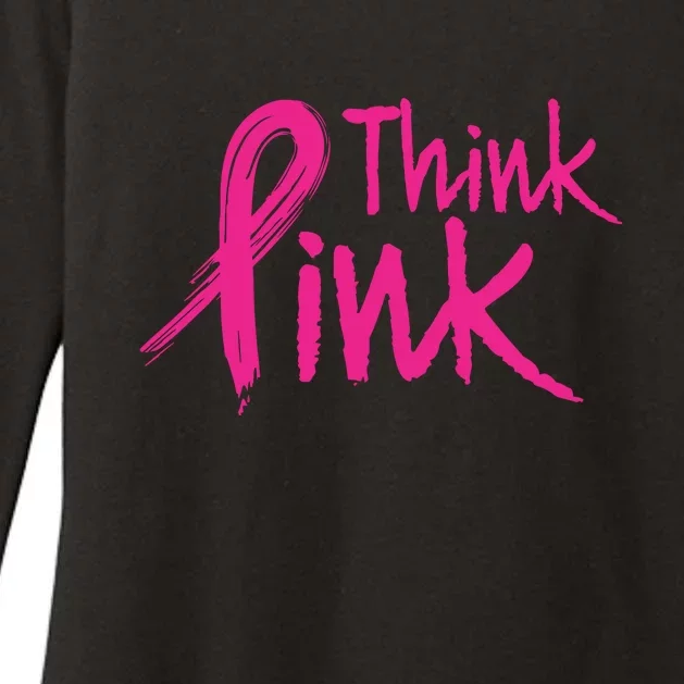 Think Pink Supportive Pink Breast Cancer Awareness Gift Womens CVC Long Sleeve Shirt