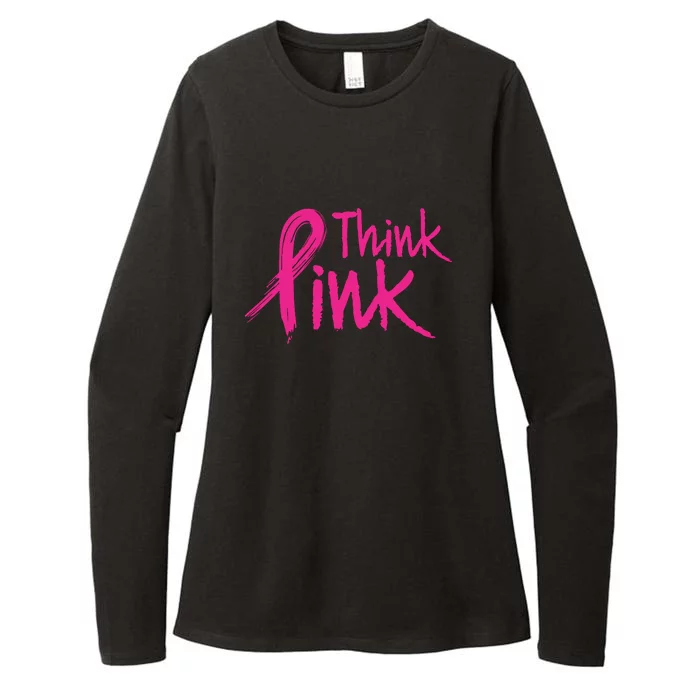 Think Pink Supportive Pink Breast Cancer Awareness Gift Womens CVC Long Sleeve Shirt