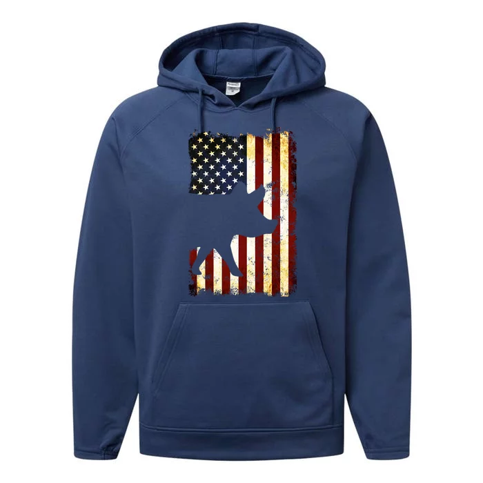 Teacup Pig Silhouette American Flag 4th Of July Gift Performance Fleece Hoodie