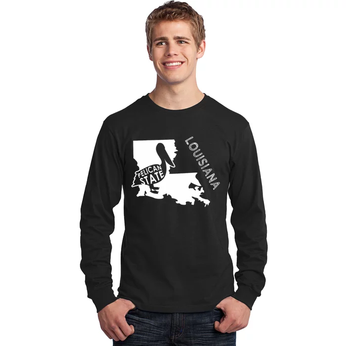 The Pelican State Louisiana Map Outline Graphic Pride Gift Long Sleeve Shirt