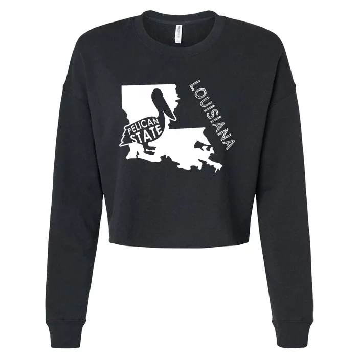 The Pelican State Louisiana Map Outline Graphic Pride Gift Cropped Pullover Crew