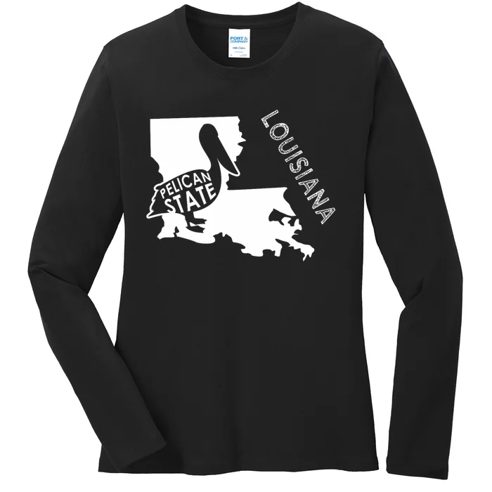 The Pelican State Louisiana Map Outline Graphic Pride Gift Ladies Long Sleeve Shirt