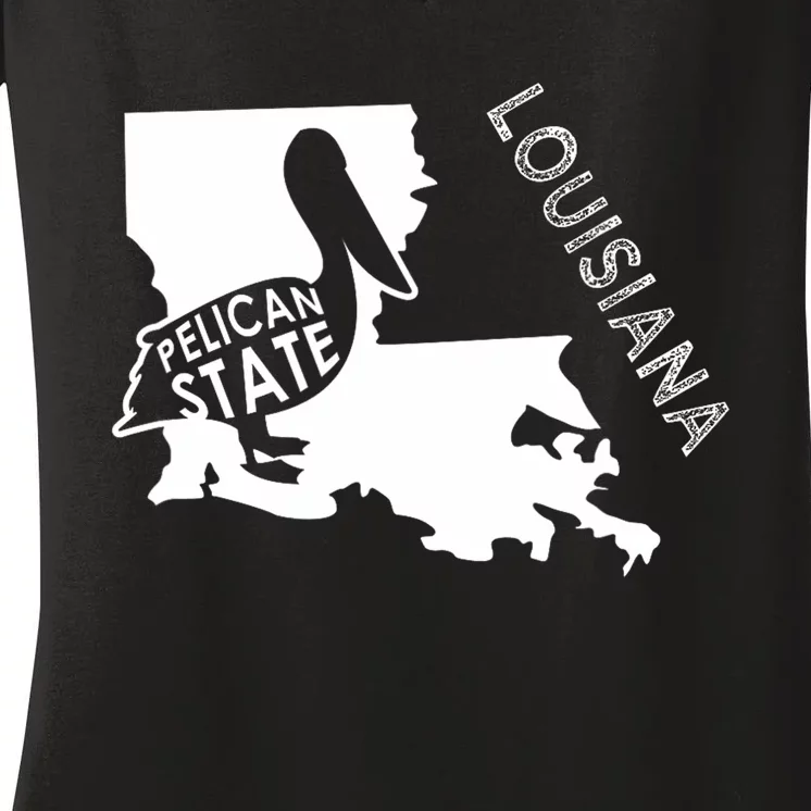 The Pelican State Louisiana Map Outline Graphic Pride Gift Women's V-Neck T-Shirt