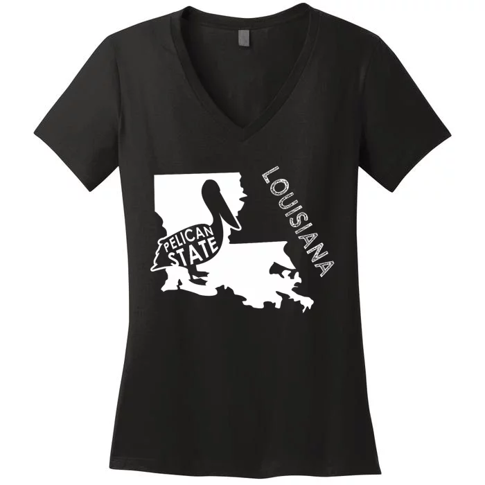 The Pelican State Louisiana Map Outline Graphic Pride Gift Women's V-Neck T-Shirt