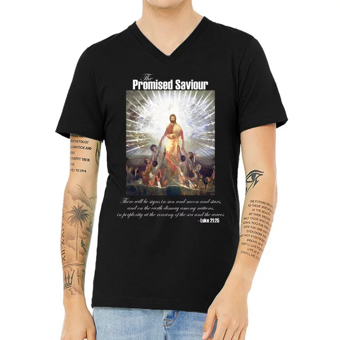 The Promised Saviour Luke Bible Quote Jesus Pray For Peace V-Neck T-Shirt